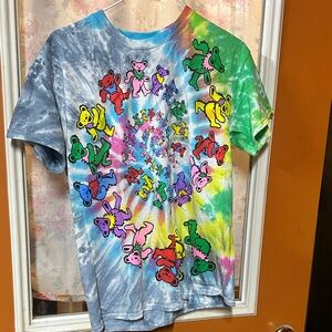 Liquid Blue Multicolor Tie-Dye Tee with Dancing Bears